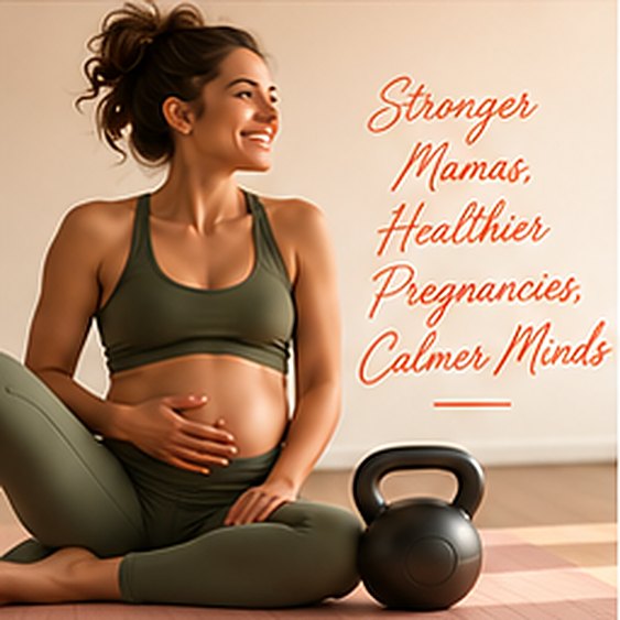 Pregnant mama smiling beside a kettlebell